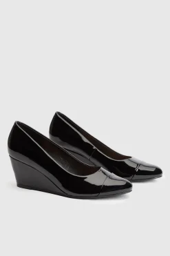 Chaussures De Ville À Bout Amande Avec Empiècement, Talon Compensé Moyen, Coupe Large