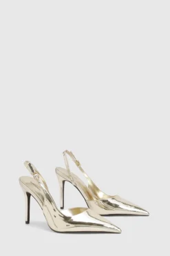Chaussures de ville à bride arrière métalliques à talons hauts