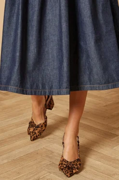 Chaussures Dorinda à Talon Bloc avec Bride Arrière, Nœud et Imprimé Léopard en Daim Synthétique
