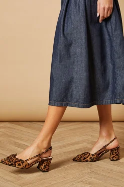 Chaussures Dorinda à Talon Bloc avec Bride Arrière, Nœud et Imprimé Léopard en Daim Synthétique