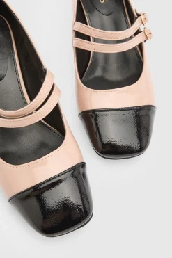Chaussures Mary Jane À Talon Bloc Avec Bout Rapporté En Synthétiquecuir Clair