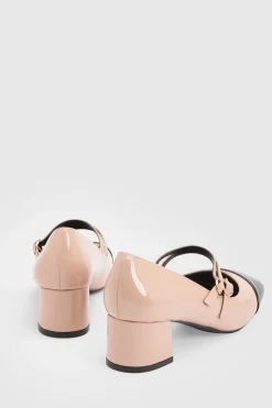 Chaussures Mary Jane À Talon Bloc Avec Bout Rapporté En Synthétiquecuir Clair