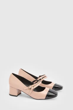 Chaussures Mary Jane À Talon Bloc Avec Bout Rapporté En Synthétiquecuir Clair