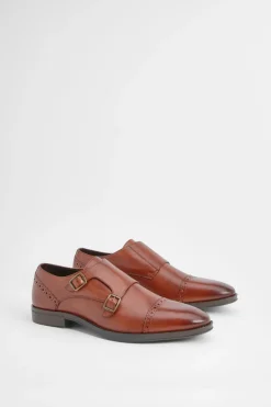 Chaussures Richelieu à Boucles Monk en Cuir Tan