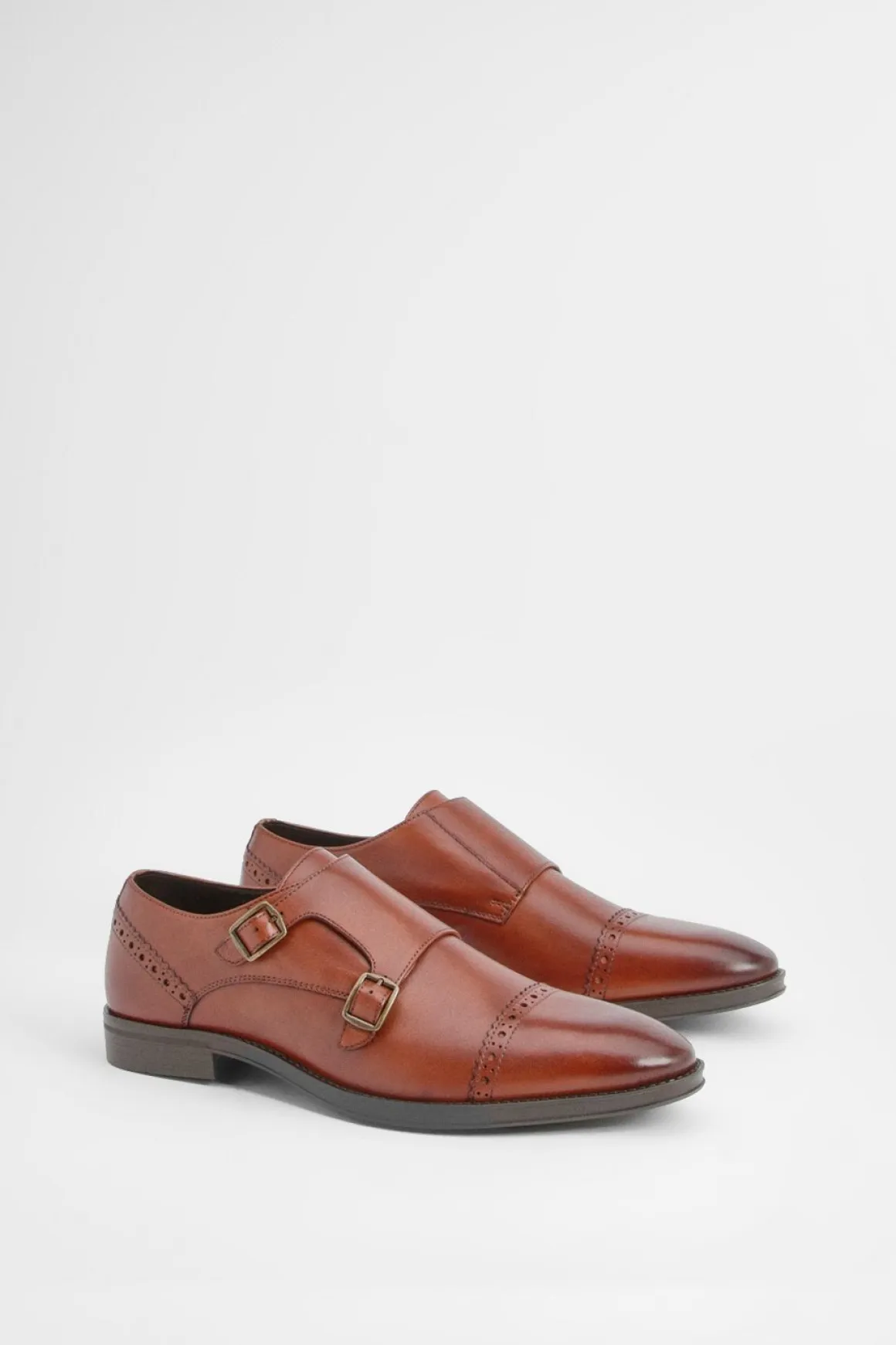 Chaussures Richelieu à Boucles Monk en Cuir Tan