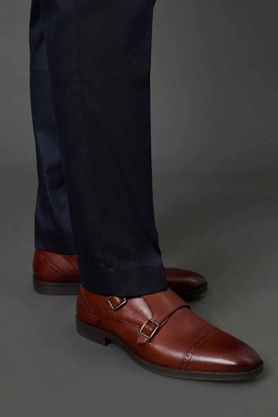 Chaussures Richelieu à Boucles Monk en Cuir Tan