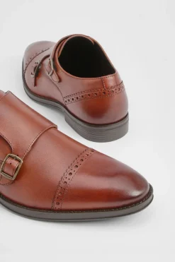 Chaussures Richelieu à Boucles Monk en Cuir Tan