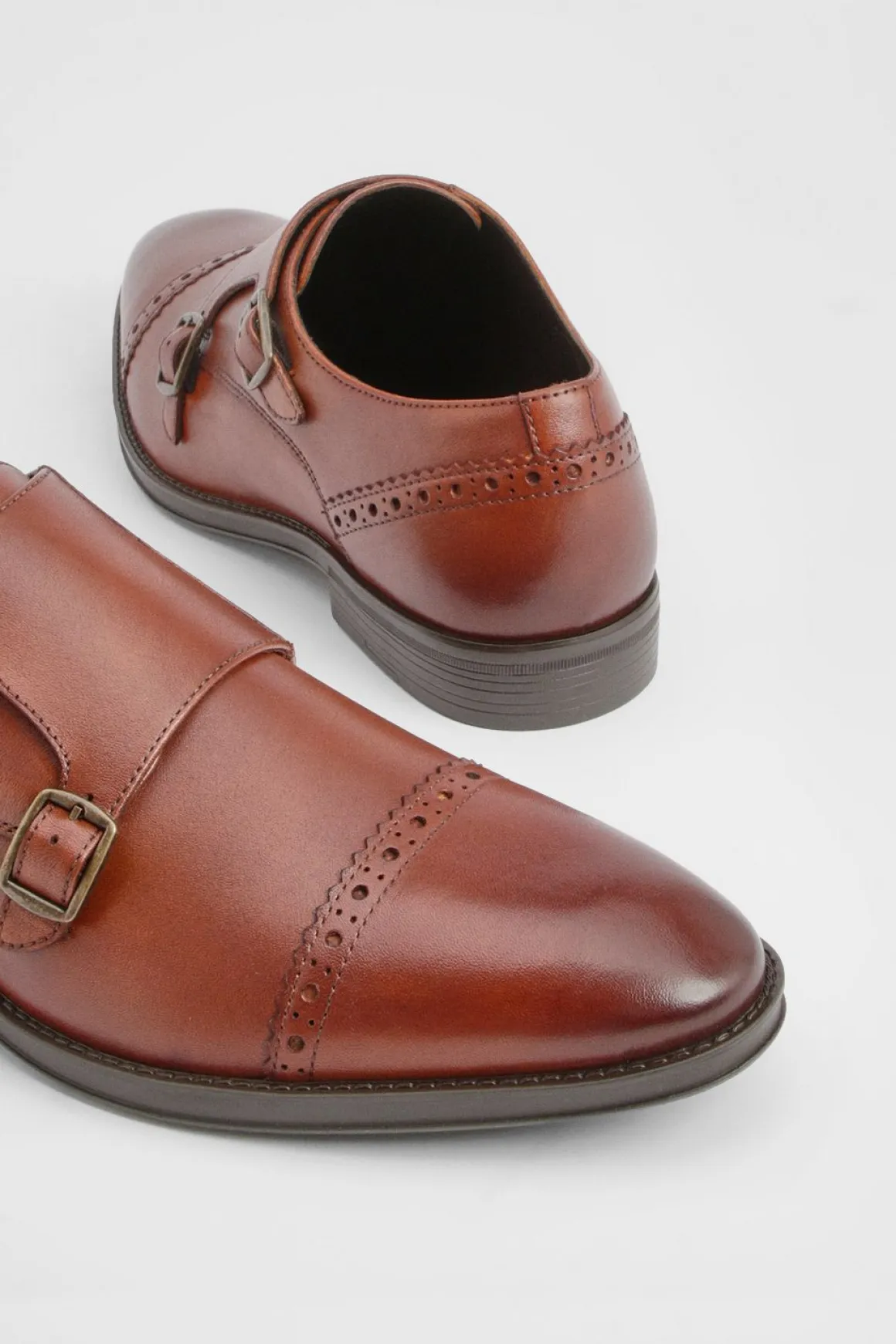 Chaussures Richelieu à Boucles Monk en Cuir Tan