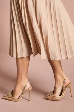 Chaussures à Talons Hauts Stiletto Escarpins Slingback avec Nœud en Satin Textile Métallisé Tamara Coupe Large
