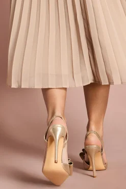 Chaussures à Talons Hauts Stiletto Escarpins Slingback avec Nœud en Satin Textile Métallisé Tamara Coupe Large