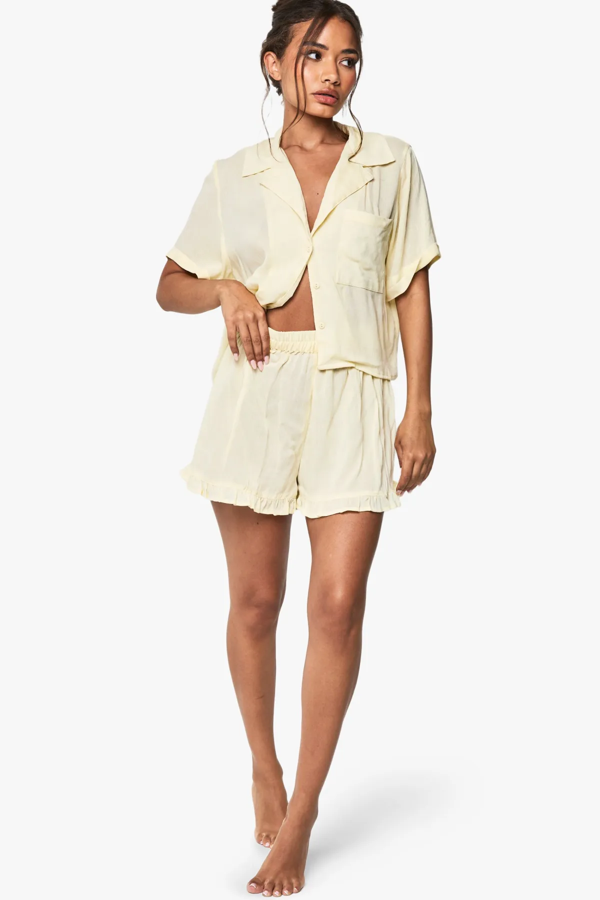 boohoo Cheesecloth Boxy Shirt And Short Pyjama Set<Femme Pyjamas
