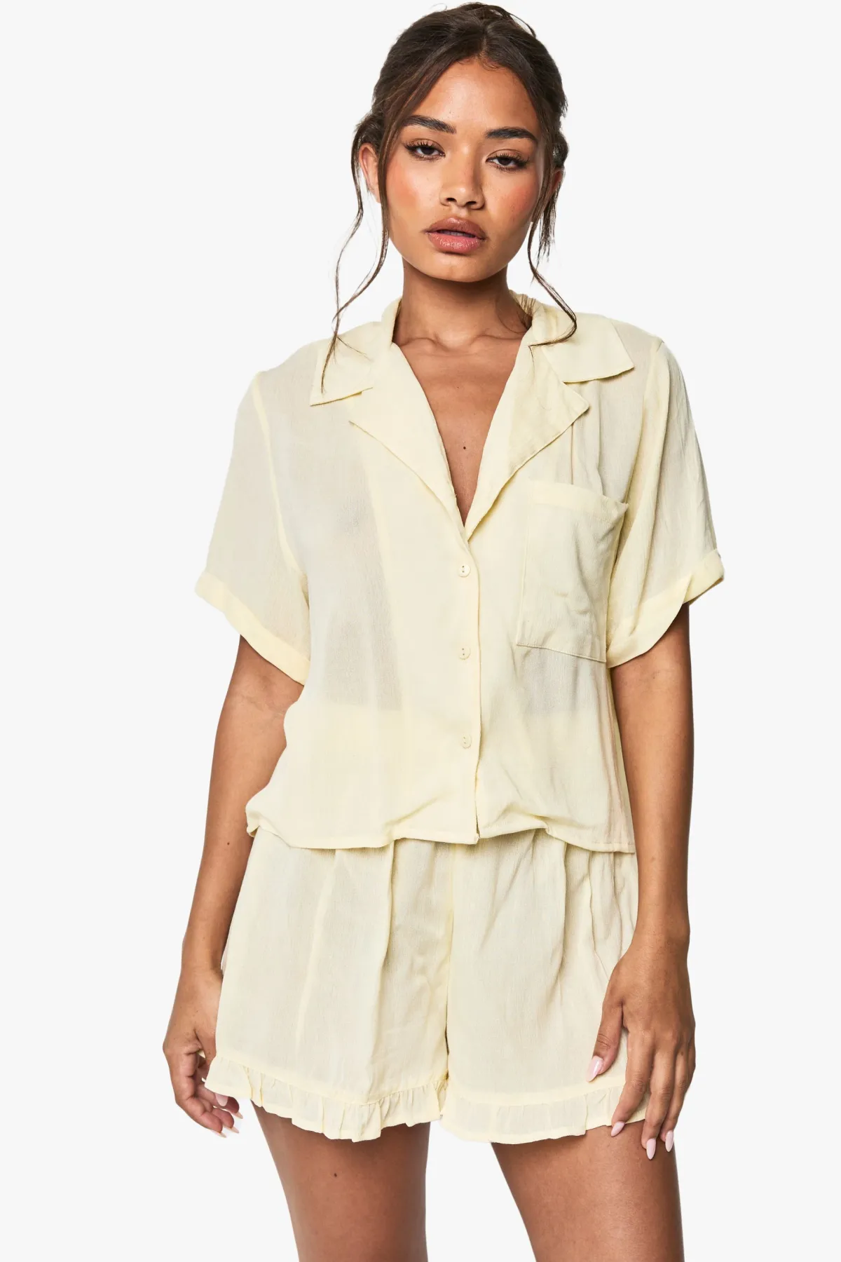 boohoo Cheesecloth Boxy Shirt And Short Pyjama Set<Femme Pyjamas
