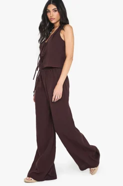 boohoo Cheesecloth Elasticated Waist Wide Leg Trousers<Femme Pantalons|Looks Chocolat