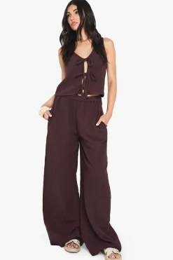 boohoo Cheesecloth Elasticated Waist Wide Leg Trousers<Femme Pantalons|Looks Chocolat