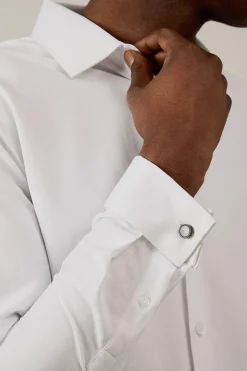 Chemise Ajustée Blanche Texturée à Double Manchettes