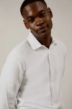 Chemise Ajustée Blanche Texturée à Double Manchettes