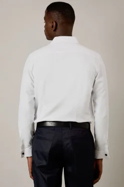 Chemise Ajustée Blanche Texturée à Double Manchettes