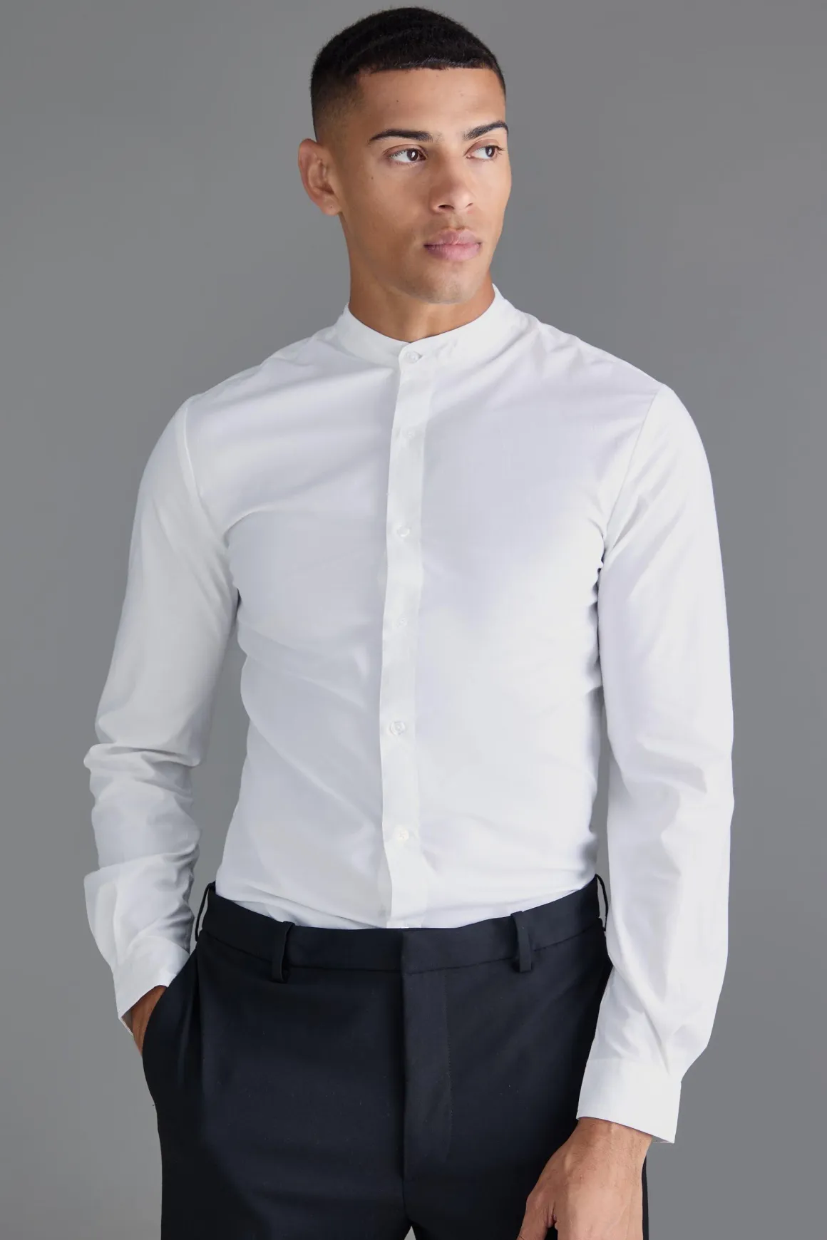 Chemise Ajustée Col Grand-Père