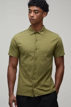 Chemise Ajustée En Jersey À Manches Courtes Col Cubain