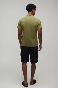 Chemise Ajustée En Jersey À Manches Courtes Col Cubain