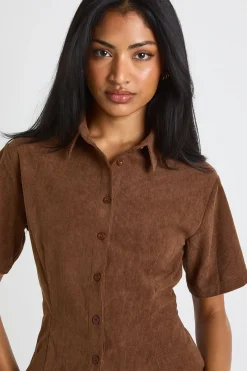 Chemise Ajustée En Velours Côtelé À Manches Courtes