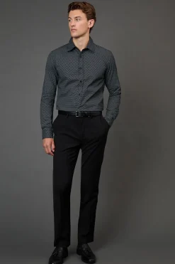 Chemise Ajustée à Manches Longues Imprimé Géométrique Marine