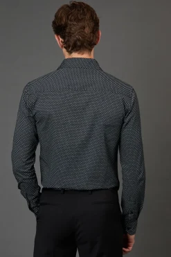 Chemise Ajustée à Manches Longues Imprimé Géométrique Marine