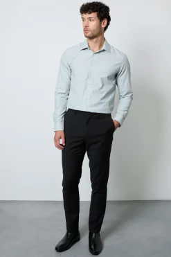 Chemise Ajustée À Manches Longues À Rayures Vertes