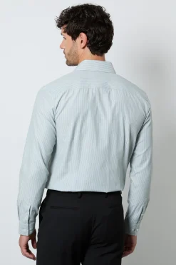 Chemise Ajustée À Manches Longues À Rayures Vertes