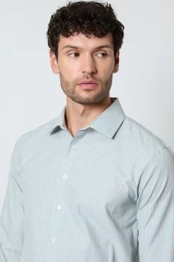 Chemise Ajustée À Manches Longues À Rayures Vertes