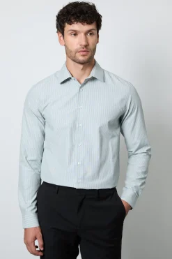 Chemise Ajustée À Manches Longues À Rayures Vertes