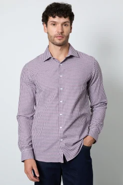 Chemise Ajustée À Manches Longues À Carreaux Vichy Bordeaux