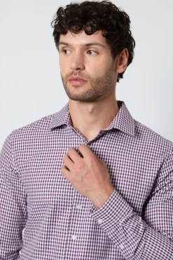 Chemise Ajustée À Manches Longues À Carreaux Vichy Bordeaux