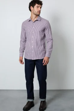 Chemise Ajustée À Manches Longues À Carreaux Vichy Bordeaux