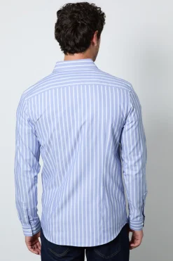 Chemise Ajustée À Manches Longues À Rayures Bancaires Bleues