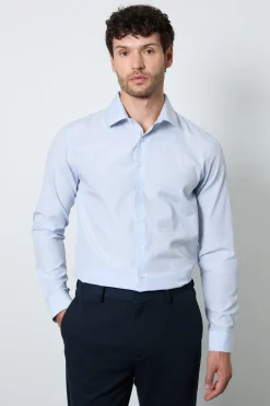 Chemise Ajustée À Manches Longues À Rayures Fines Bleu Clair
