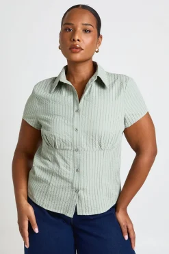 Chemise Ajustée À Rayures Grande Taille Avec Manches Courtes