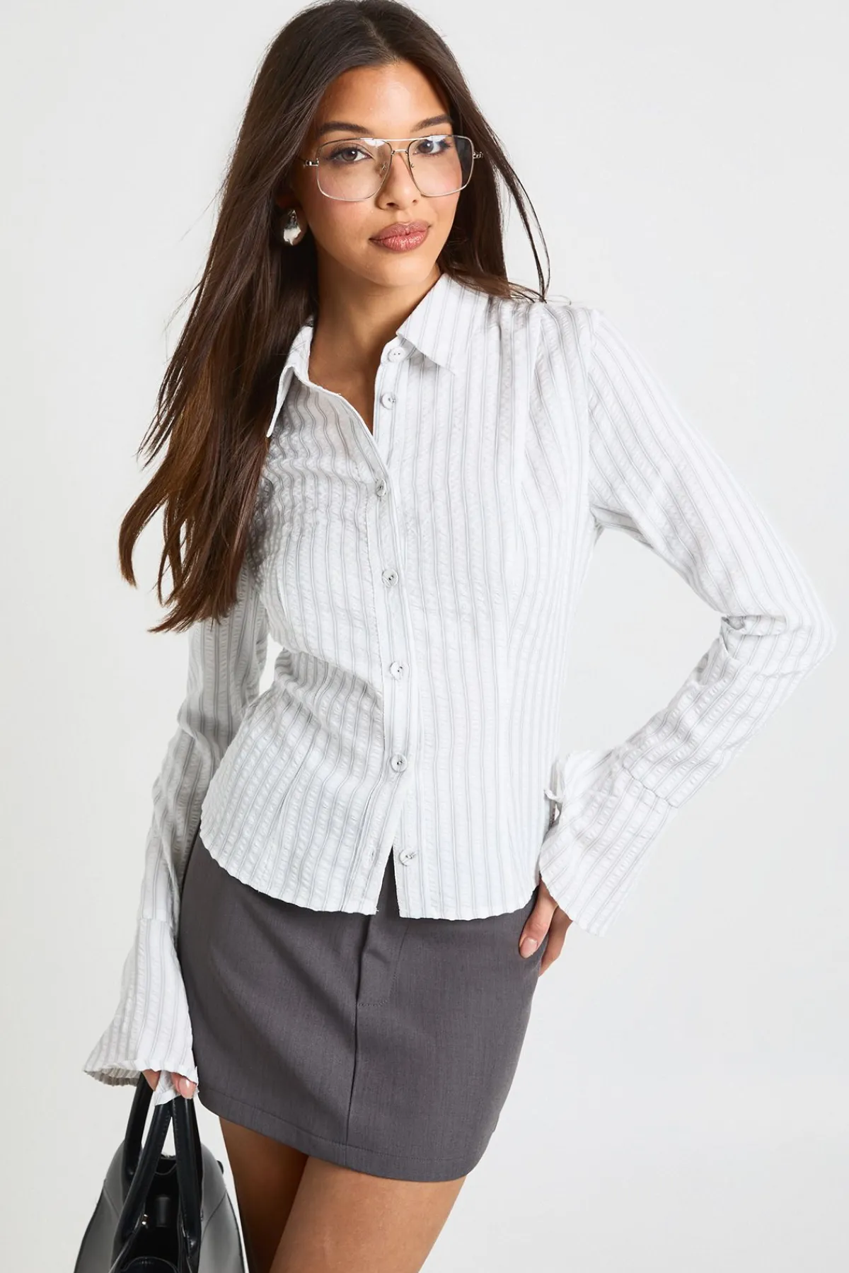 boohoo Chemise Ajustée À Rayures Texturées<Femme Looks Preppy|Tops