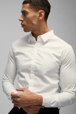 boohooMAN Chemise ajustée stretch à manches longues<Homme Chemises