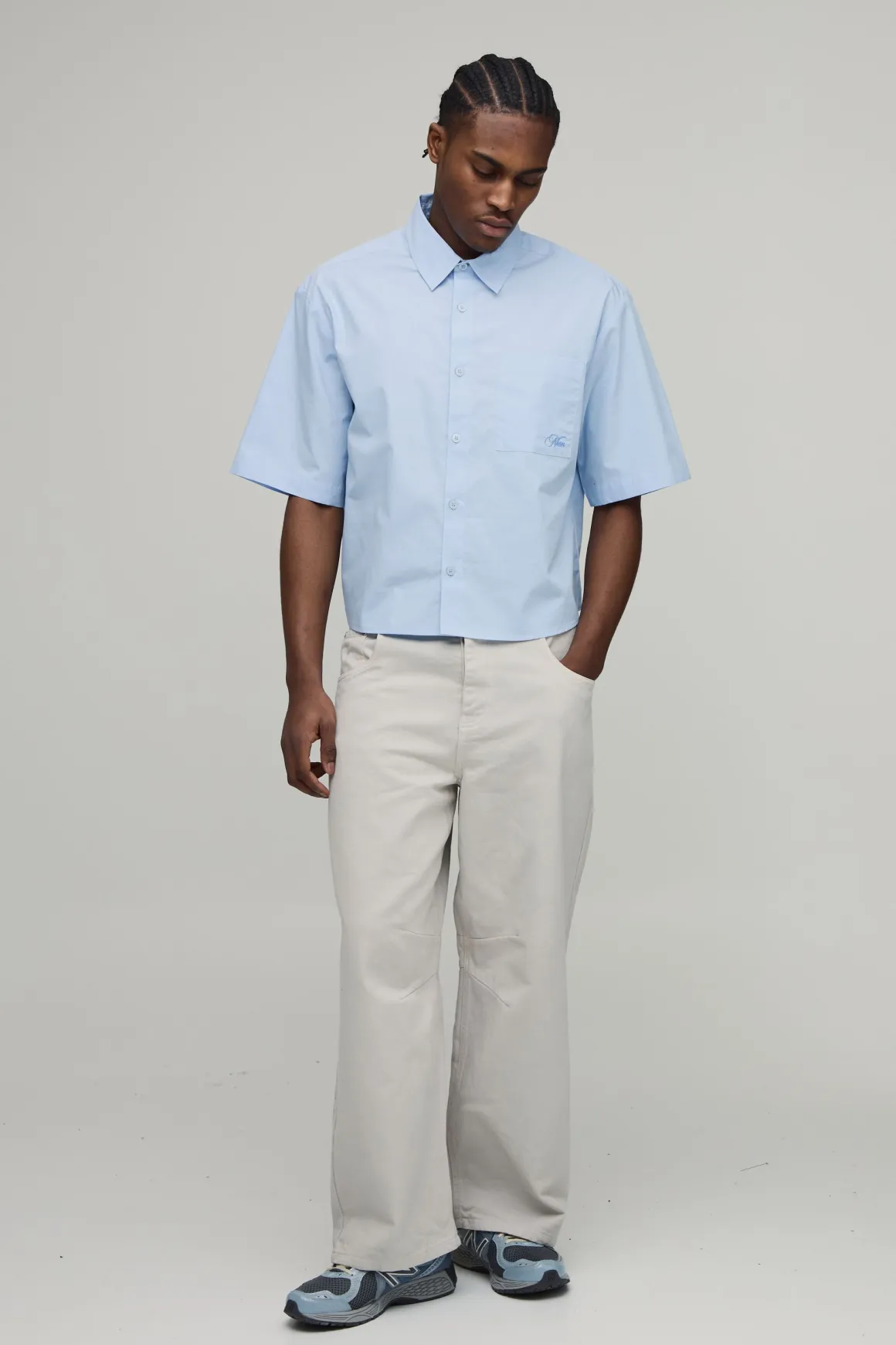 Chemise Ample Coupe Boxy Manches Courtes Ourlet Arrondi