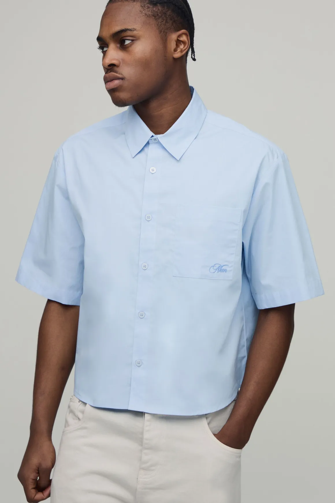 Chemise Ample Coupe Boxy Manches Courtes Ourlet Arrondi