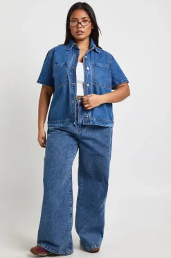 Chemise Ample En Denim Avec Poches Grande Taille