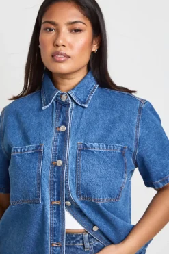 Chemise Ample En Denim Avec Poches Grande Taille