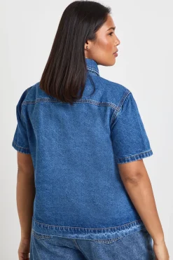 Chemise Ample En Denim Avec Poches Grande Taille