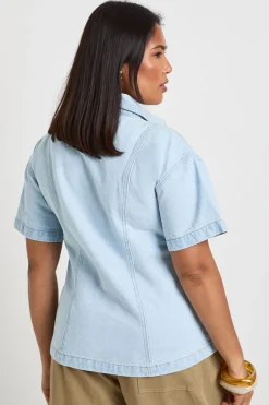 Chemise Ample En Denim À Manches Courtes Grande Taille