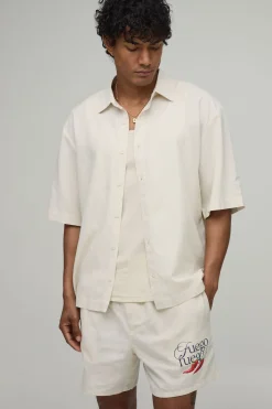 Chemise Ample À Manches Courtes Motif Piment Et Short Décontracté