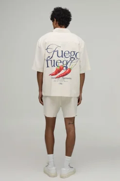 Chemise Ample À Manches Courtes Motif Piment Et Short Décontracté