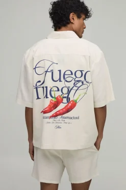 Chemise Ample À Manches Courtes Motif Piment Et Short Décontracté