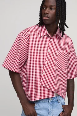 boohooMAN Chemise Ample Oversize À Carreaux Vichy Asymétrique<Homme Chemises