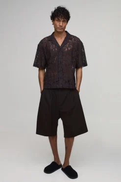 Chemise Ample Oversize En Dentelle À Col Cubain Et Manches Courtes